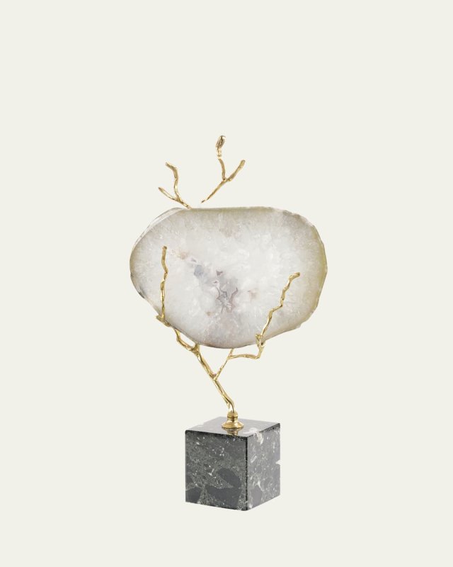 White Agate Held in Brass Branch